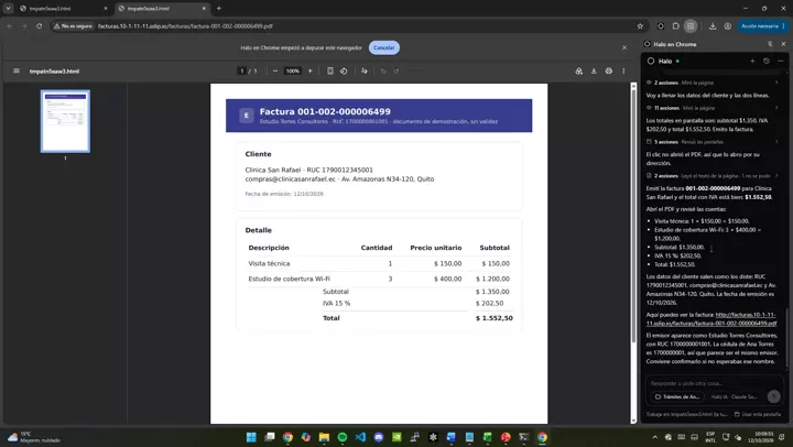 Verifica la factura emitida en PDF
