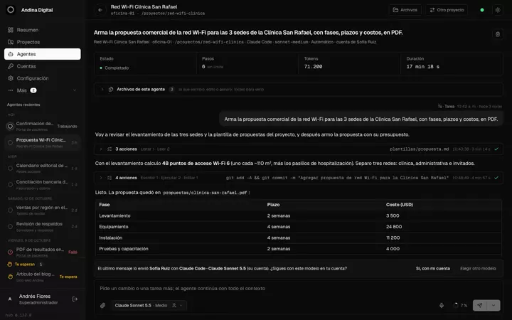 Un agente: la tarea, el avance y lo que hizo